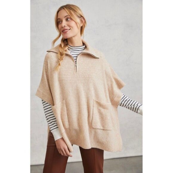 NEW Anthropologie Charli Annina Quarter-Zip Pocket Poncho Sweater X-Small Small - Picture 1 of 4